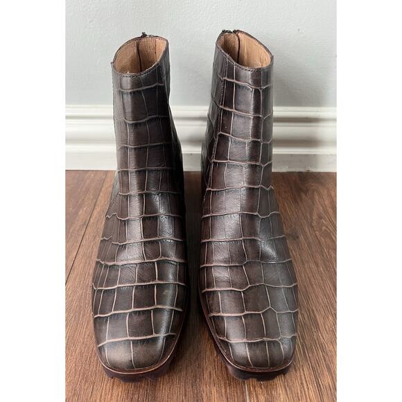 MADEWELL Women’s Brown Croc Embossed Leather Katie Lugsole Boots Shoes - Picture 2 of 14